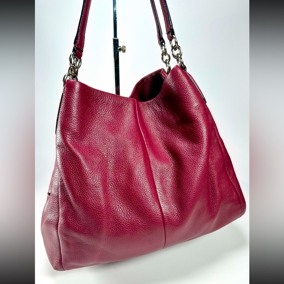 Coach Phoebe Shoulder Bag Pebble Leather in Magenta Red - Picture 2 of 16